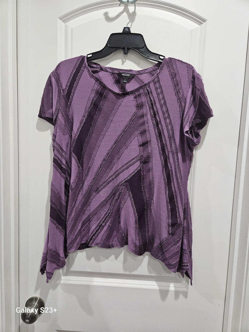Vera Wang Purple Striped Short Sleeve Top